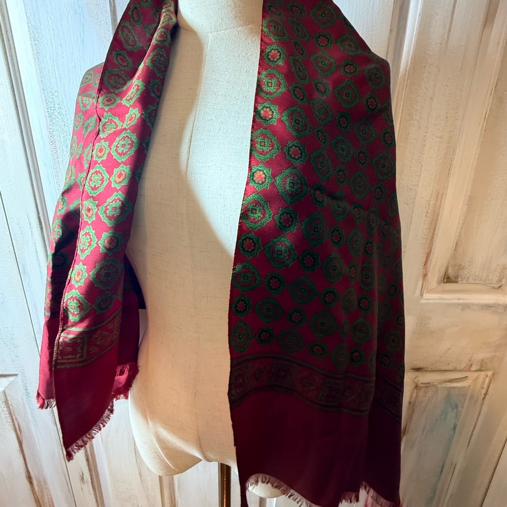Elegant Burgundy and Green French Silk scarf